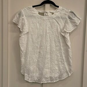 LOFT White Floral Embroidered Top